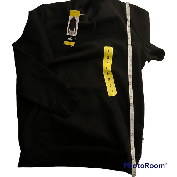 Puma Fleece Sweatshirt SM Puma Fleece Hoodie BLACK Logo Cotton-Blend SMALL Hood - Picture 9 of 15